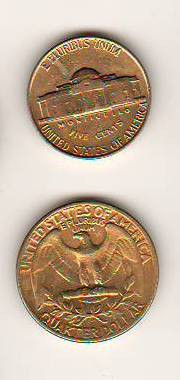 SV * SUA 5 CENTS 1954 + 25 CENTS / QUARTER DOLLAR 1966 * aurite - UNC foto