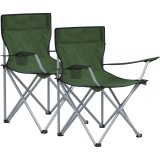 SONGMICS Set 2 scaune pliabile camping cu suport bauturi, husa transport, 52x84x81 cm, 120 kg, verde Household NewTrend