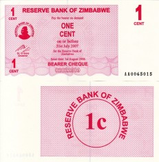 ZIMBABWE 1 cent 2006 BEARER CHEQUE UNC!!!