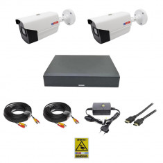 Sistem Supraveghere Video 2 camere profesionale 2 MP 1080P full hd 40m infrarosu oem Hikvision, DVR 4 canale , live internet full accesorii SafetyGuar