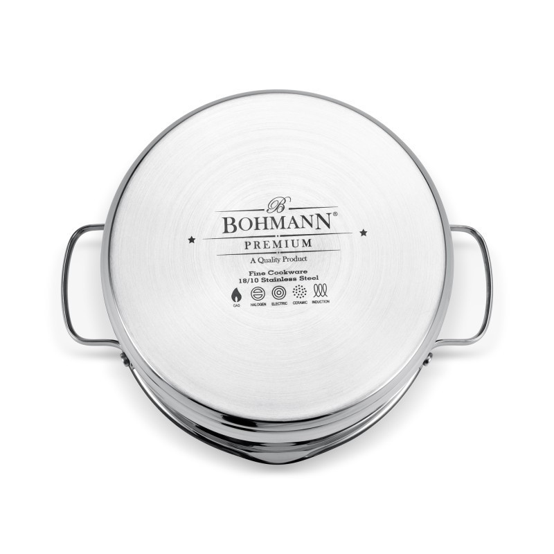 Cratita inox cu capac Bohmann Premium, 28 x 15 cm, 9.2 litri, baza groasa  aluminiu | Okazii.ro