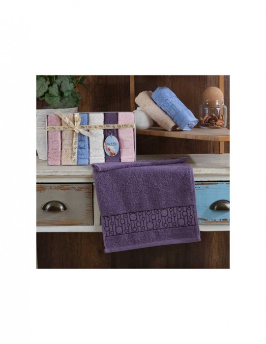 Set 6 prosoape mici de fata, bucatarie sau maini cu model cu cerculete