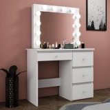 Masa de toaleta si machiaj Madlen cu oglinda LED si 4 sertare, 94x43x140 cm, alb Household NewTrend