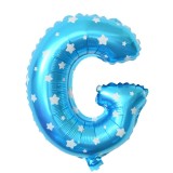 Balon folie metalizata litera g, flippy, 40 cm, cu imprimeu stelute, umflati cu heliu sau aer, ambalaj individual, pai inclus, albastru
