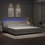 vidaXL Cadru de pat cu lumini LED, alb, 200x200 cm, piele ecologică