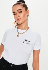 Tricou dama alb - Life is beautiful - M