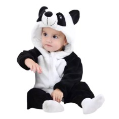 Salopeta de iarna Edman bebe/copii Urs Panda, poliester si bumbac, fermoar reversibil, 2-6 luni, Alb/Negru