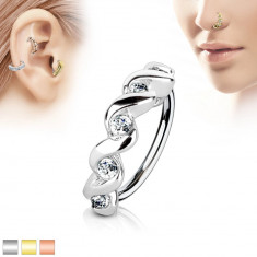 Inel captiv din oțel inoxidabil, spirală cu zirconii transparente - Grosime x diametru: 0,8 mm x 8 mm, Culoare Piercing: Medena