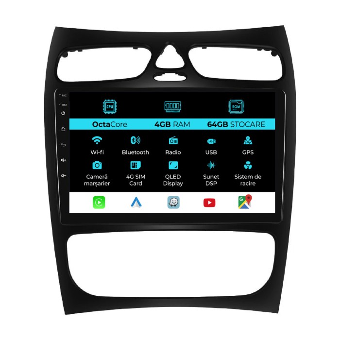 Navigatie Dedicata Mercedes C-Class W203 CLK W209 (2000 - 2005), 9Inch, 4Gb Ram, 64Gb Stocare, Carplay