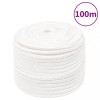 VidaXL Fr&acirc;nghie de barcă, alb complet, 14 mm, 100 m, polipropilenă