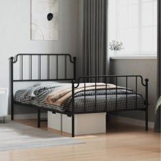vidaXL Cadru pat metalic cu tăblii de cap/picioare, &nbsp;negru, 107x203 cm 373901
