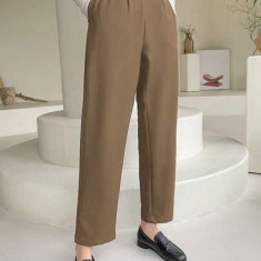 Pantaloni de costum, cu talie inalta si buzunare, bej, dama, Shein