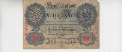 M1 - Bancnota foarte veche - Germania - 20 marci - 1910 foto