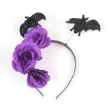 Bentita Halloween cu lilieci negri si flori mov