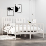 Cadru de pat dublu, alb, 135x190 cm, lemn masiv GartenMobel Dekor, vidaXL