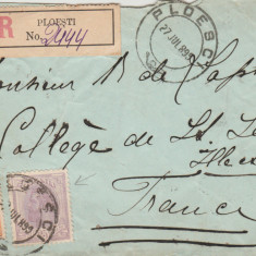1899 Romania, Plic R circulat din Ploiesti in Franta, timbre Spic de grau 25+50b