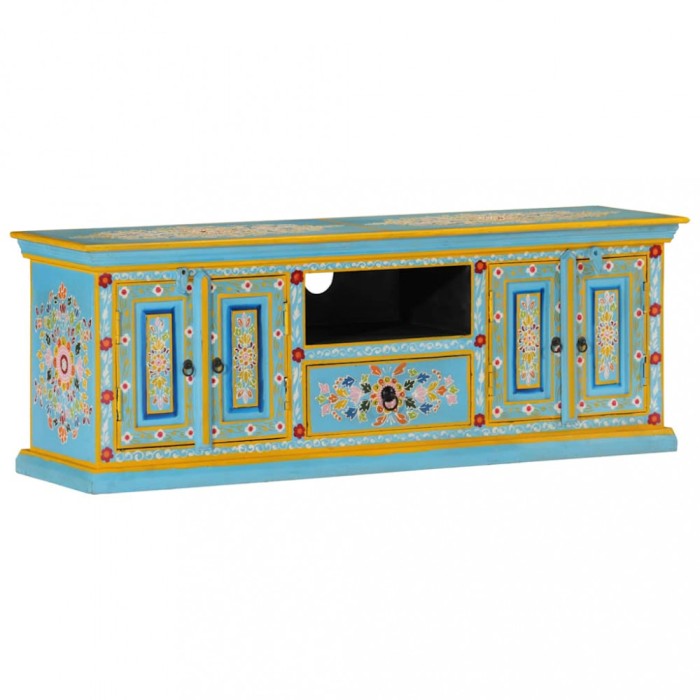 vidaXL Comodă TV, albastru, 110x30x40 cm, lemn masiv de mango