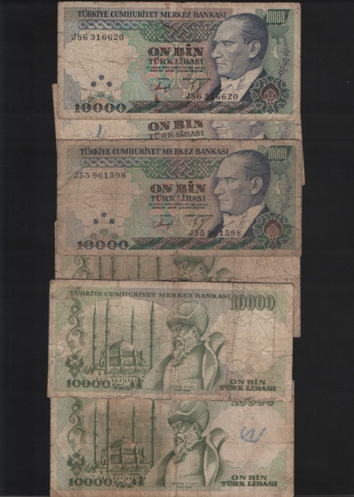 Turcia 10000 10 000 lire 1970 (82) G-VG pret pe bucata