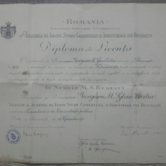 Diploma Licenta Academia Inalte Studii Comerciale si Industriale Bucuresti 1931
