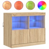 Servanta cu lumini LED, stejar sonoma, 81x37x67 cm, DKD Home Decor