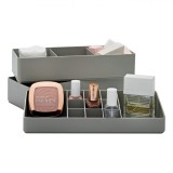 Suport Cosmetice, Model 3 Nivele, Plastic, Culoare Gri, Dimensiuni 25.5x10.2x15cm, Oem