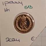 513 Gibraltar 1 Penny - Charles III Coronation 2024, excelenta, comemorativa