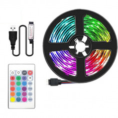 Kit Banda LED RGB 5050 cu telecomanda si USB 155 SMD LED pentru TV PC 5 metri