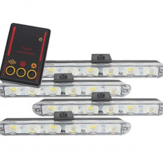 Set 4x6 Lumini LED Tip Stroboscop De Avertizare Flash Rosu si Albastru Alimentare 12V