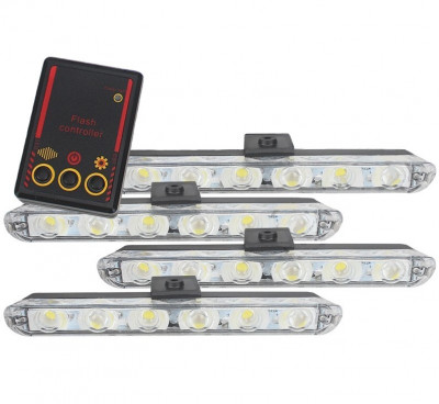 Set 4x6 Lumini LED Tip Stroboscop De Avertizare Flash Rosu si Albastru Alimentare 12V foto