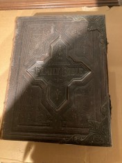 Biblia / Biblie veche Scott&amp;Henry , piele, engleza ,1870 , 6 kg,