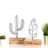 Set 2 decoratiuni, Cactus Feather Mini Set, Metal, Negru, Bystag