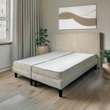 Pat Milano Premium din Lemn Masiv - 180&times;200 cm Bej / Pat + Saltea
