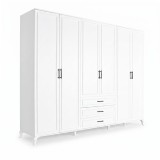 Cumpara ieftin Dulap Haine Adore Country, 6 usi cu 3 sertare, Alb, 240 x 224 x 62 cm