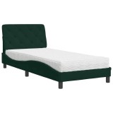Cumpara ieftin Pat cu saltea, verde inchis, 90x190 cm, catifea