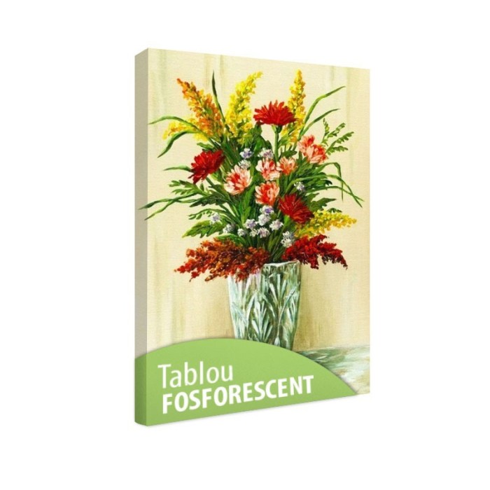 Tablou fosforescent Buchet de flori in vaza de cristal - 30 cm x 20 cm