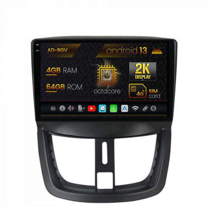 Navigatie Peugeot 207, Android 13, V-Octacore 4GB RAM + 64GB ROM, 9.5 Inch - AD-BGV9004+AD-BGRKIT263