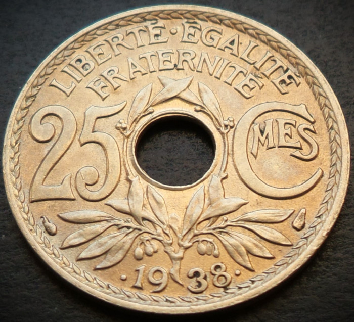 Moneda istorica 25 CENTIMES - FRANTA, anul 1938 * cod 4914 - RAR in STARE A.UNC