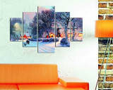 Cumpara ieftin Tablou decorativ multicanvas Destiny, 5 Piese, Peisaj de iarna, 247DST1946, Multicolor