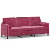 Cumpara ieftin Canapea cu 3 locuri cu pernute, rosu vin, 180 cm, catifea