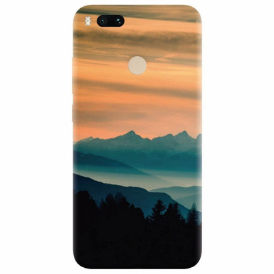 Husa silicon pentru Xiaomi Mi A1, Blue Mountains Orange Clouds Sunset Landscape foto