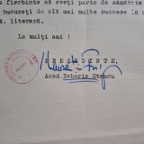 SCRISOARE DE FELICITARE A UNIUNII SCRIITORILOR SEMNATA DE LAURENTIU FUGLA.1974