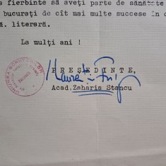 SCRISOARE DE FELICITARE A UNIUNII SCRIITORILOR SEMNATA DE LAURENTIU FUGLA.1974