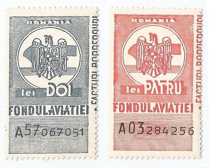*Romania, lot 1104 cu 2 timbre fiscale de aviatie, 1936, MNH