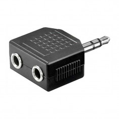 Adaptor audio Goobay, jack stereo 3.5 mm tata, 2 x jack stereo 3.5 mm mama, Negru