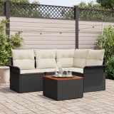 Set canapea grădină cu 5 piese și perne Negru Rattan Poliester