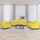 VidaXL Set de canapele cu perne, 3 piese, galben deschis, textil