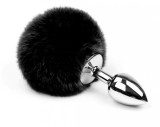 Dop Anal Bunny Buttplug, Small, Argintiu/Negru, Passion Labs, Mystery
