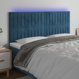 Cumpara ieftin Tăblie de pat cu LED, albastru &icirc;nchis, 180x5x118/128cm, catifea