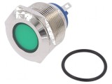 Lampă LED plată verde 24VDC 24VAC &Oslash;22mm alamă