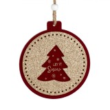 Ornament Brad Crăciun, Red Velvet, Glitter Auriu, 10cm, Mesaj &quot;Let it Snow&quot;, Oem